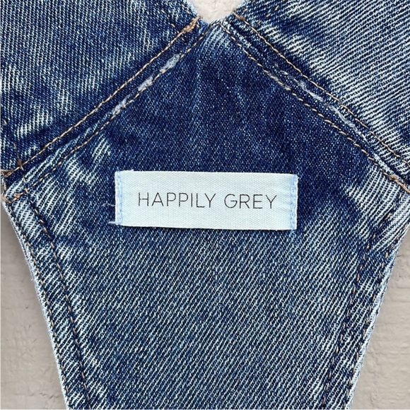 Happily Grey Overalls Button Sides Raw Hem Flare Legs Jean Overalls Denim - Picture 4 of 8
